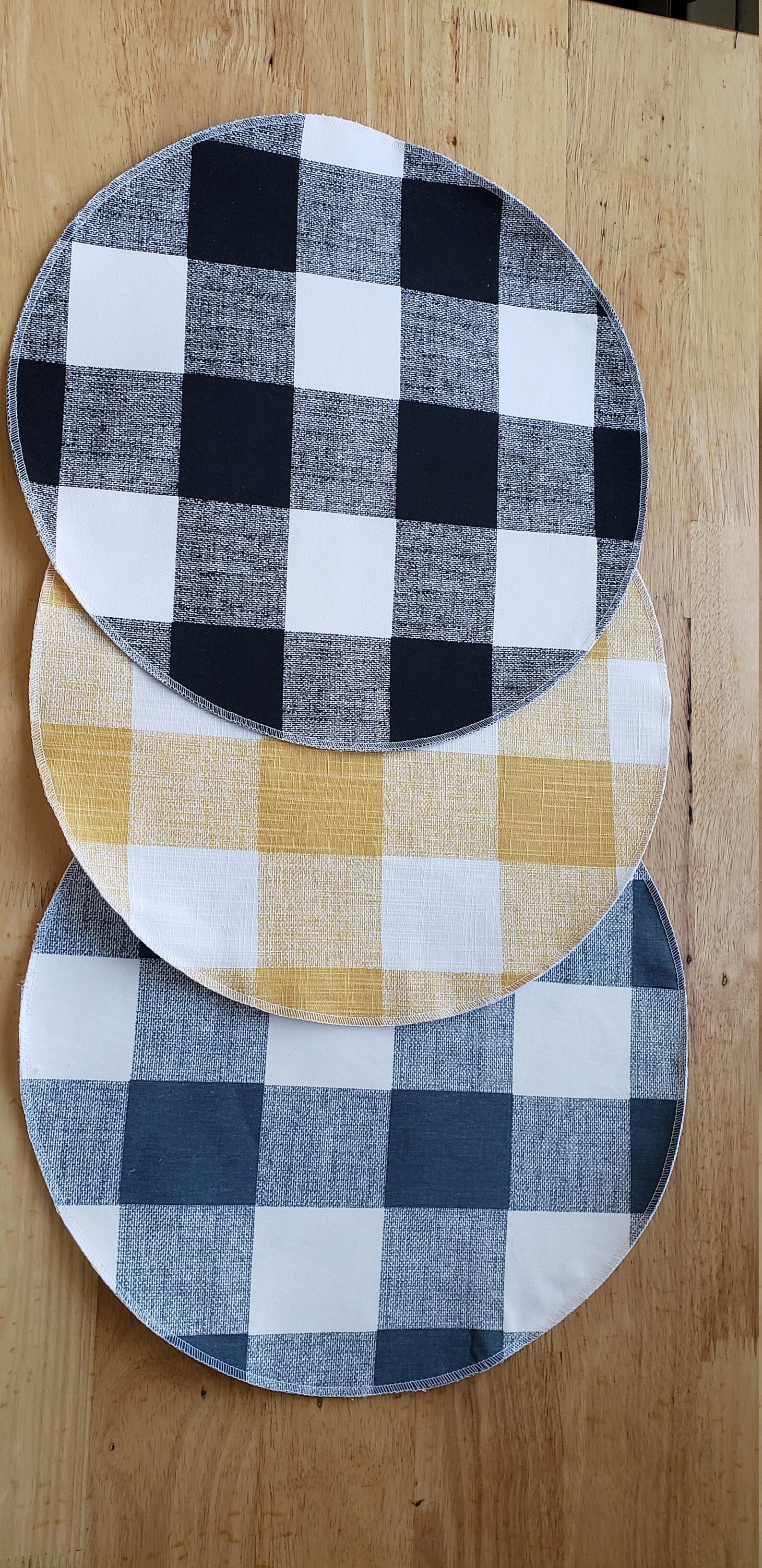 Set of 6 Black and White Round Placemats Buffalo Check Etsy