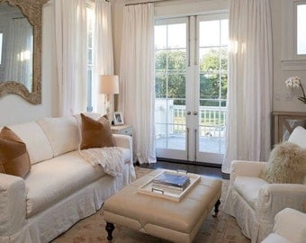Extra wide pleated linen drapes, White or off-white  curtains, drapes, pinch pleats, solid color linen,