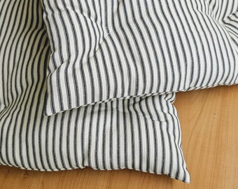 48 x 18" Flat tufted bench cushion, ticking stripe cotton, flat seat cushion