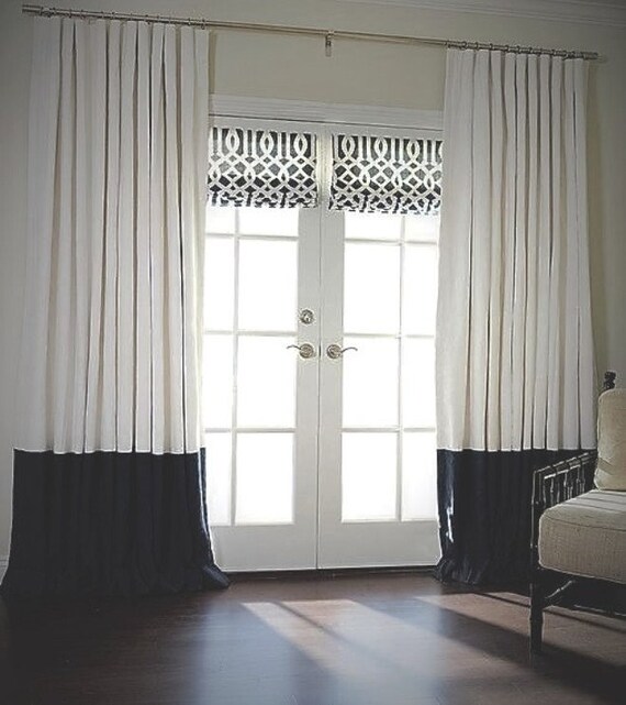 Black And White Linen Curtains Pleated Linen Drapes Two Tone Etsy