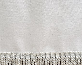 Pleated tableskirt, with bullion fringe rectangular table skirt organic cotton canvas, white tableskirt, natural tableskirt