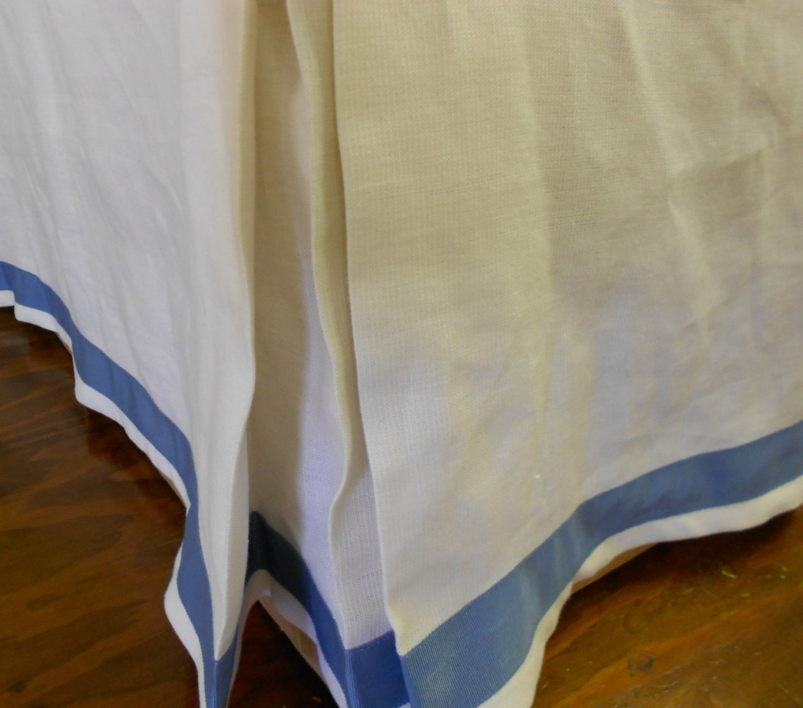 Off White Linen Bedskirt With Grosgrain Trim Custom Made Etsy