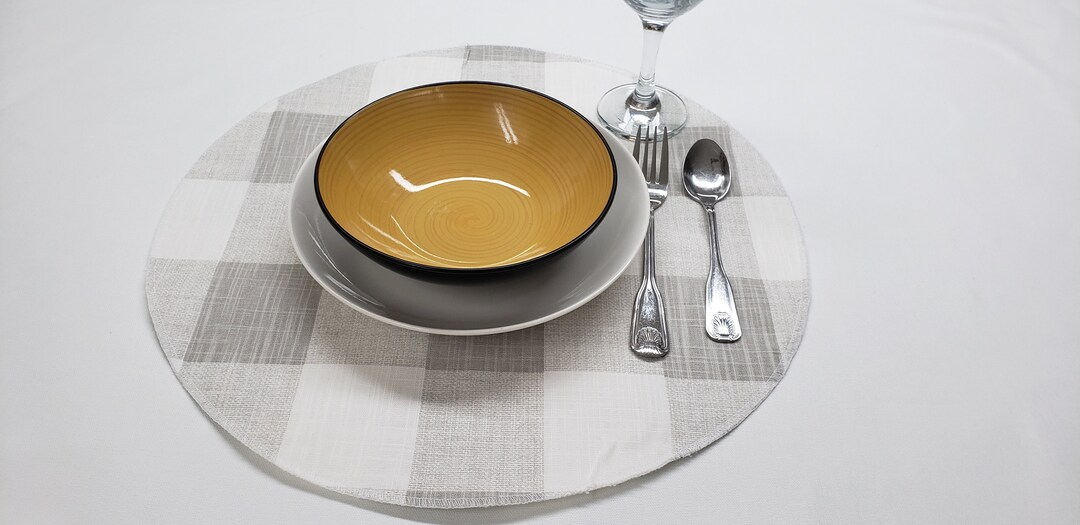 Set of 4 French Grey and White Round Placemats Buffalo Check Etsy