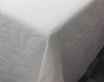 Off-White linen tablecloth, with lace trim  72W x 120L  table cover, solid color table cloth,