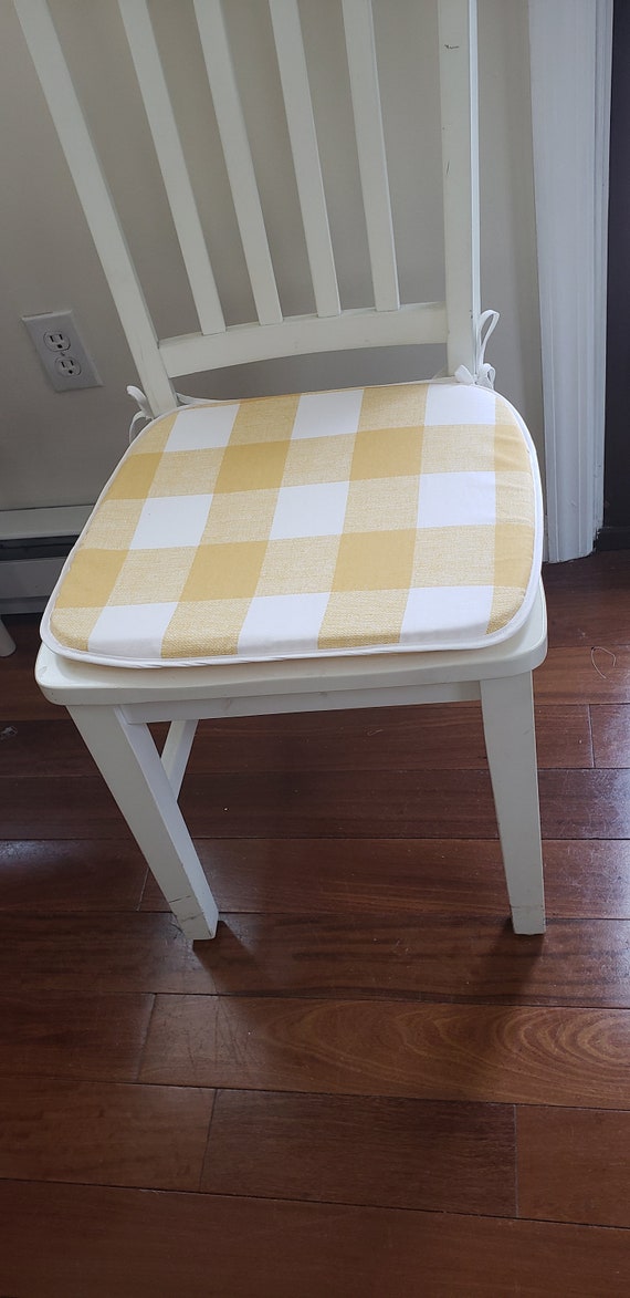 Set of 4 Flat Chair Pads Ecru Seat Cushions 1 Thick Foam Buffalo Plaid Farmhouse Seat Cushion Etsy