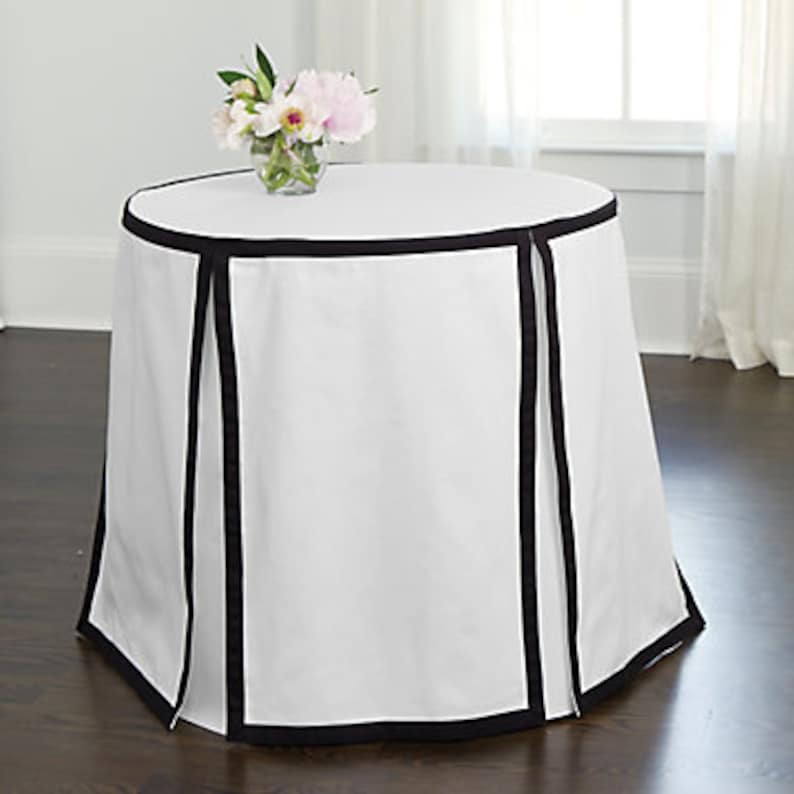 Round table skirt with grosgrain ribbon trim linen Etsy