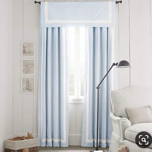 Soft blue, baby blue rod pocket linen drapes Window curtains with grosgrain trim, linen curtains, custom made window curtains,