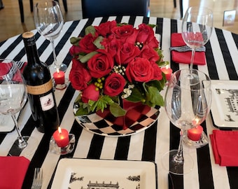 72" diameter round tablecloth, Black and white wedding decor, stripe, Round tablecloth,  cotton