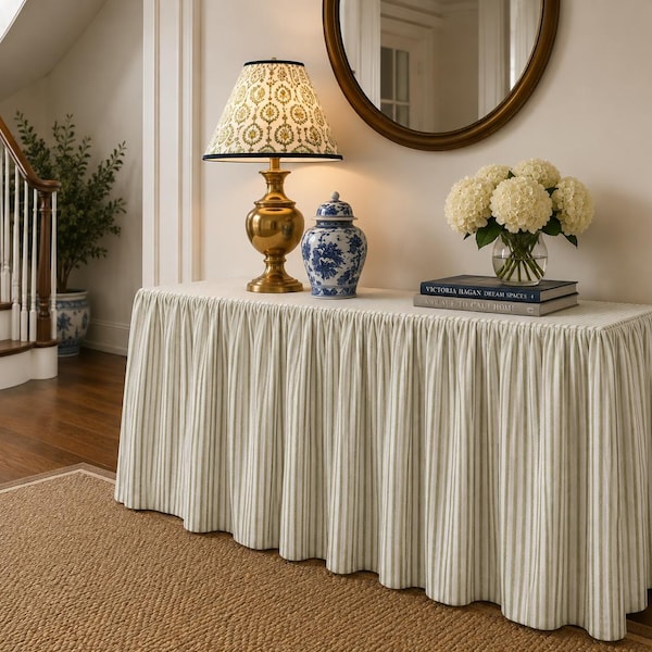 Ticking stripe Tableskirt with gathers skirted table rectangular square
