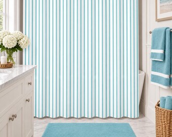 Winslow Pencil Stripe shower curtain, custom sizes 48 x 72, 72 x 72, 72 x 84, 72 x 90, 108 aqua, green, black, ocean