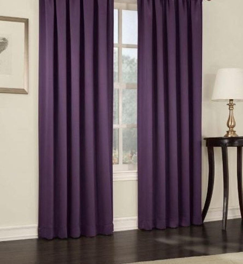 Pleated window curtains eggplant purple Shantung satin drapes Etsy