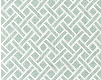 Pair of designer curtain panels, waterbury spa blue and white , Premier Eastwood trellis, slub canvas 50" x 84, 50 x 90, 50 x 96, 50 x 108,
