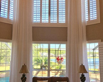 Pleated linen drapes, Pair extra long curtain panels with pleats, two story lined curtains,