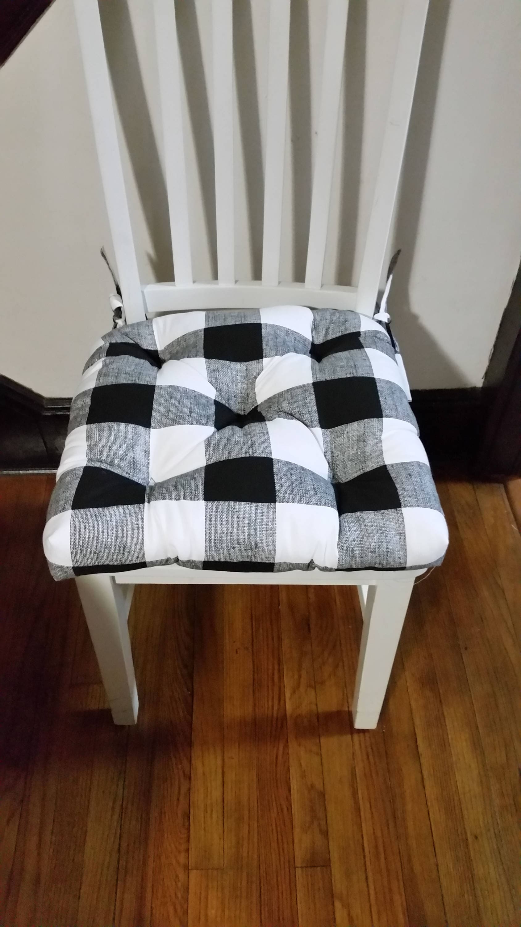 Plaid Chair Cushions, Ecru on White Buffalo Check Cushions With Single Wide  Tie at Back. Replacement Cushion Rustic Chair Pad, Stool Cushion 