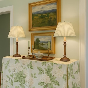 High end Rectangular tableskirt skirted table, linen table cover skirt floral Schumacher 180820 Summer Hydrangea Celadon Fabric