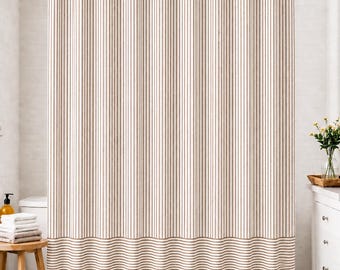 Ticking stripe shower curtain indigo blue, red, black, olive grey ocean  custom size