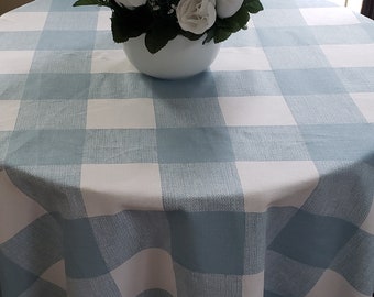 Cashmere blue and white buffalo plaid Round tablecloth , round table cover