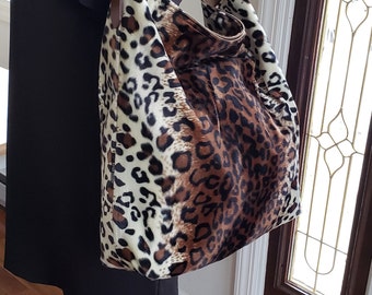 fur leopard print bag