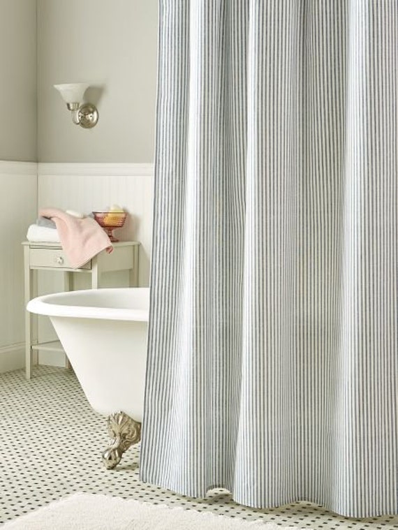 Grey And White Ticking Stripe Shower Curtain Cotton Grey And White Ticking Stripe Shower, 108 X 72 Shower Curtain Liner
