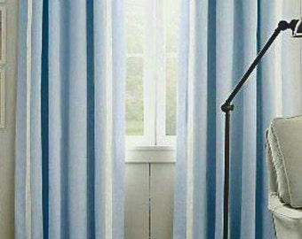 Baby blue Pleated linen drapes with grosgrain trim, linen curtains, custom made window curtains,