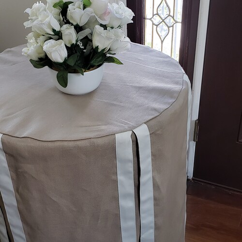 Off White Linen Bedskirt With Grosgrain Trim Custom Made Etsy