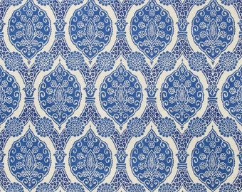 Brunschwig & Fils Sufera Print Blue pinch pleat curtains, high end drapes, French pleated curtains