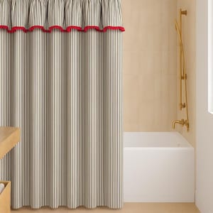 Indigo blue ticking stripe Pleated shower curtain 72w x 72L, 72W x 84L, 72W x 90" cotton custom sizes