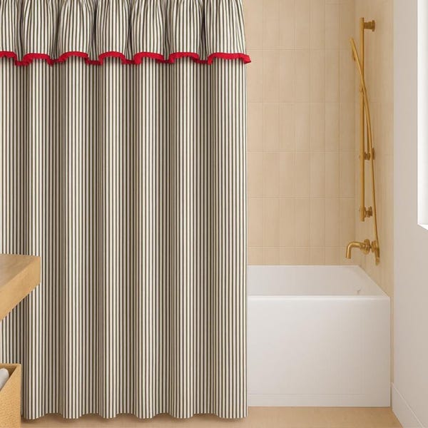 Indigo blue ticking stripe Pleated shower curtain 72w x 72L, 72W x 84L, 72W x 90" cotton custom sizes