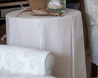 Round LINEN table skirt, tailored tableskirt with pleats, table linens, linen table cover, skirted table