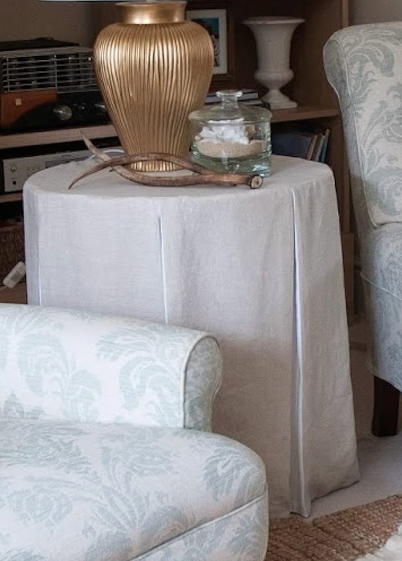 Round Linen Table Skirt Tailored Tableskirt With Pleats Linens All Colors Available