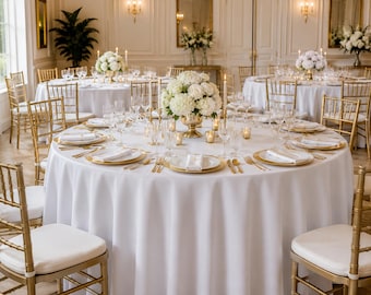 Round  white polyester tablecloth for parties wedding banquet baby shower custom sizes