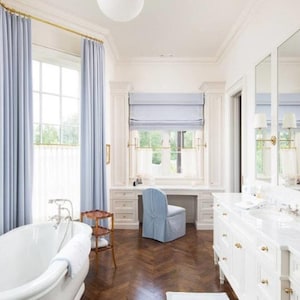100% LINEN pinch pleat curtains soft blue drapes, light blue, baby blue curtains, Pleated Linen drapes, French pleats, lined, heavy linen