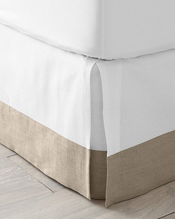 white linen bed skirt queen