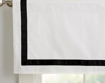 White cotton valance, Grosgrain trim, heavy cotton, grosgrain curtains