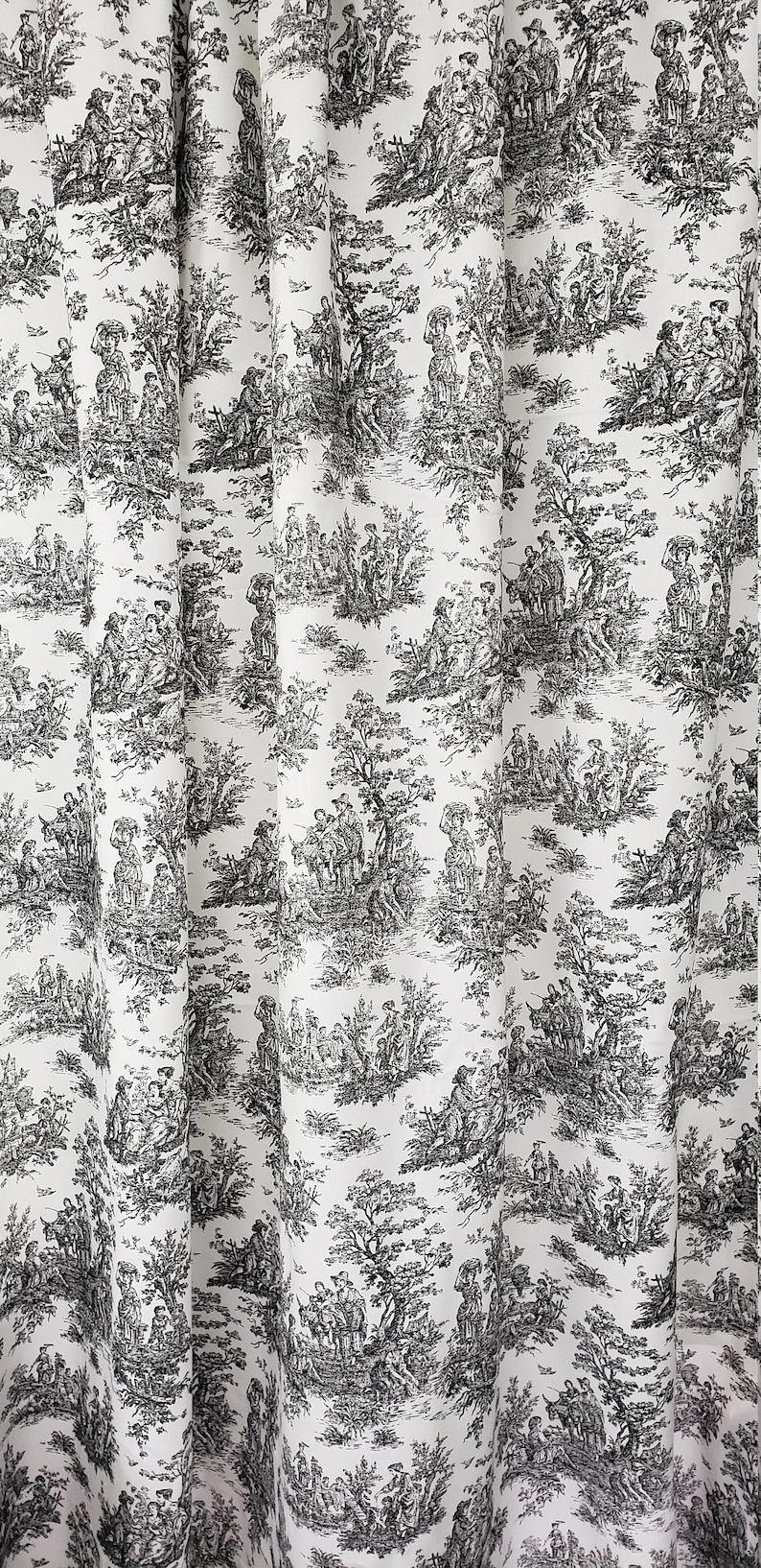 toile drapes, Black and white toile curtain panels