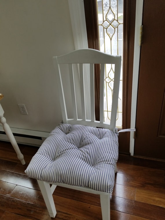 Set of 4 Tufted Chair Pads Indigo Blue Ticking Stripe Chair Cushions Barstool Cushions Etsy