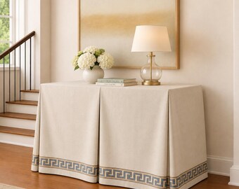 Natural color Florence linen Pleated linen table skirt rectangular skirted console table