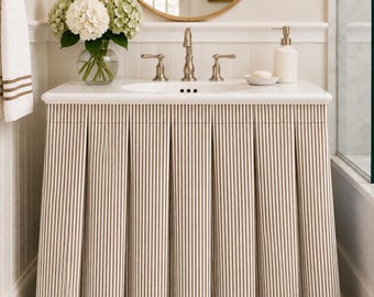 Ticking stripe sink skirt with pleats table covering  ticking stripe sink skirt, vanity skirt