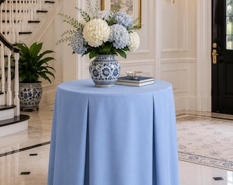 Light blue table-skirt, Pleated tableskirt, Round table skirt pleated, cotton skirted table solid color