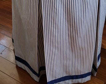Grosgrain trim Ticking stripe tableskirt, Round table-skirt, pleated tailored table-skirt  table linens, matching ticking pillows
