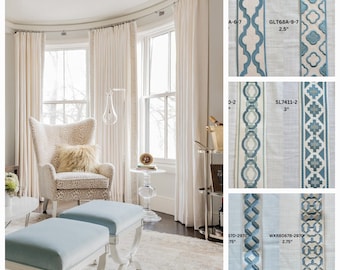 Off white ivory Rod pocket linen blend window curtains , heavy curtains with trim