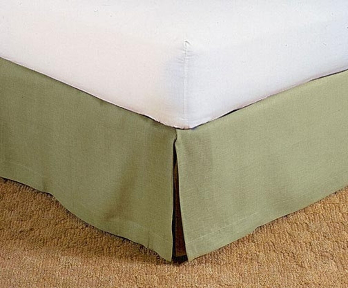 Olive green linen bed skirt tailored box pleats linen Etsy