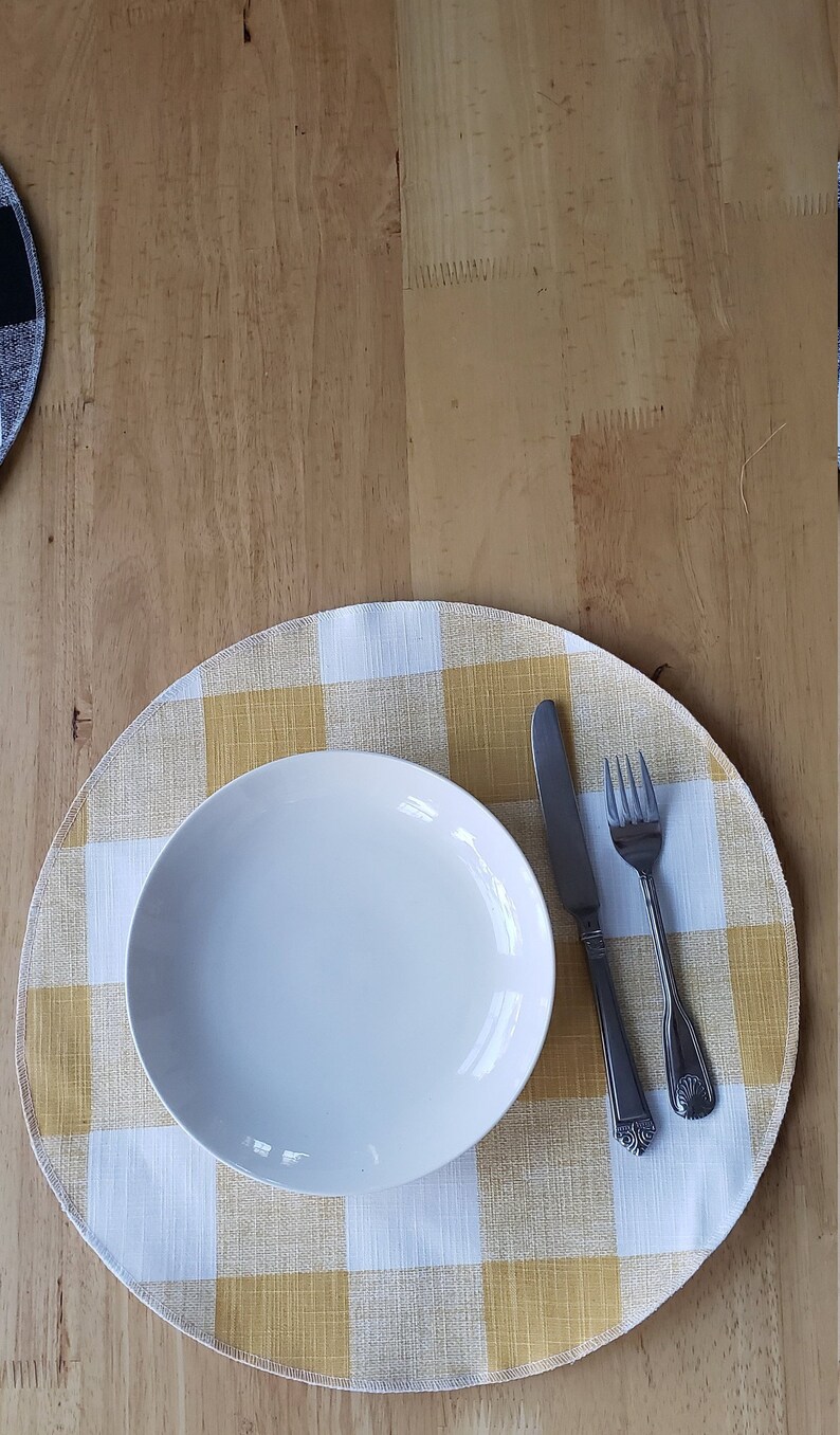 Set of 6 Black and White Round Placemats Buffalo Check Etsy