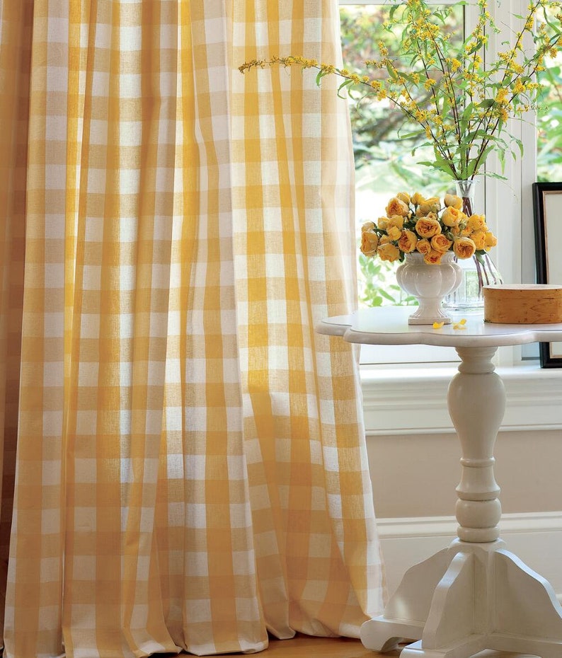 Pair Rod Pocket Ds Buffalo Plaid Curtains Yellow Image 0