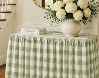 Buffalo plaid Tableskirt with gathers skirted table rectangular square