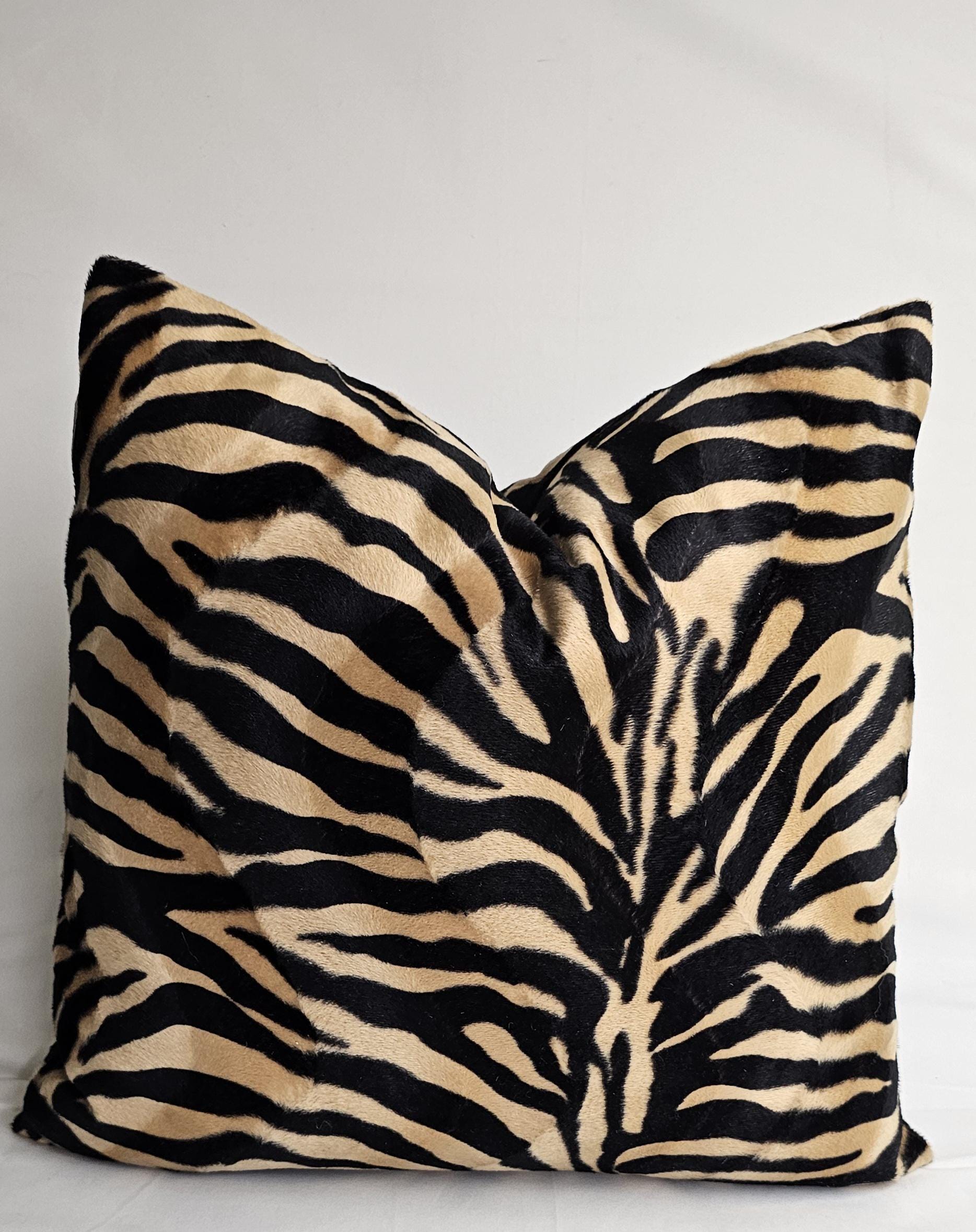 Decorative throw pillow with insert 20" x 20" fake fur black and beige zebra print velboa faux fur 20 x 12, 26 x 26" , 18 x 18"