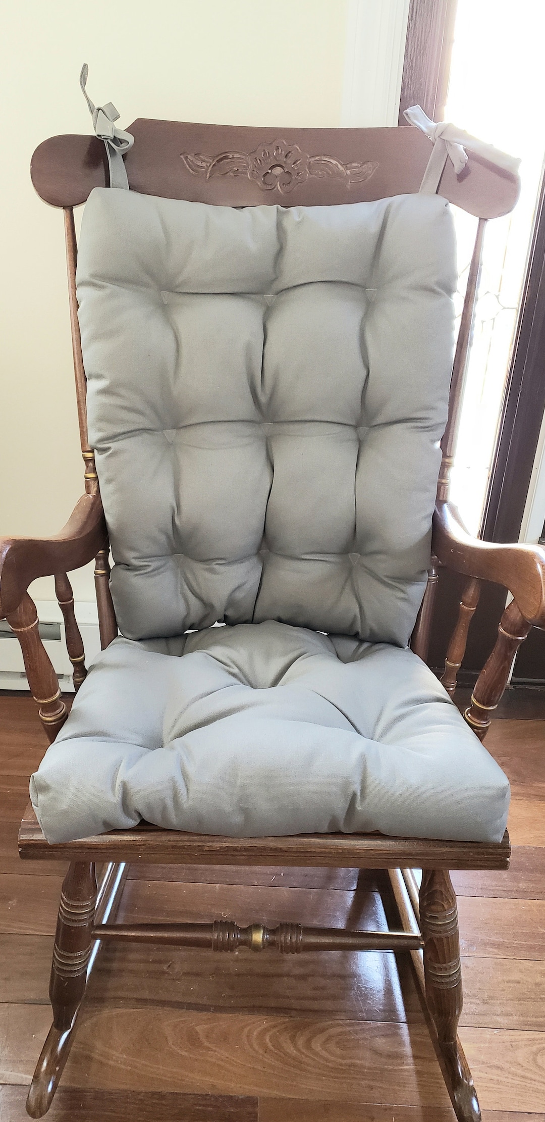 Light Grey Rocking Chair Cushions Tufted Cotton Canvas Chair Etsy