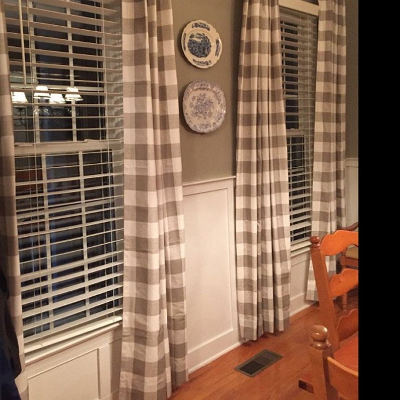 Pleated buffalo plaid curtains yellow buffalo check drapes Etsy