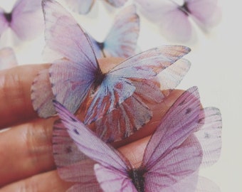 NEW SILK Unicorn wings - Pure Silk Lavender butterflies - 3D fabric butterfly applique - purple butterfly - wall art butterfly - wall decor
