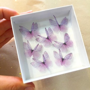 MINIATURE realistic SILK Unicorn wings, Pure Silk Lavender butterfly, Vintage art, Purple organza fabric butterfly, Wedding veil applique
